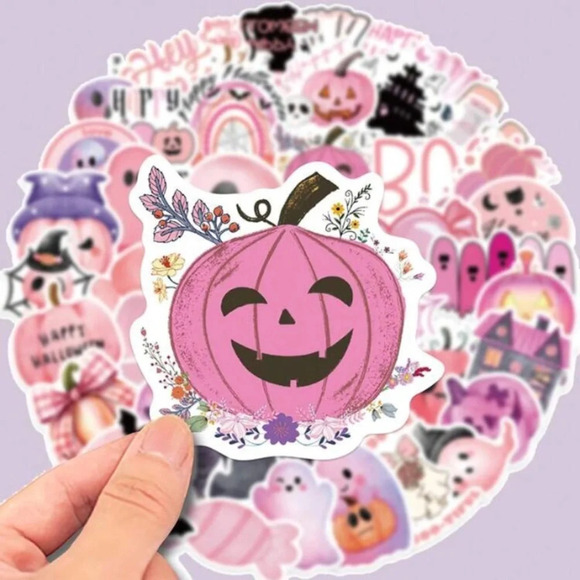 50 pink purple black Halloween vinyl stickers decor laptop mug scrapbook luggage - Picture 2 of 7